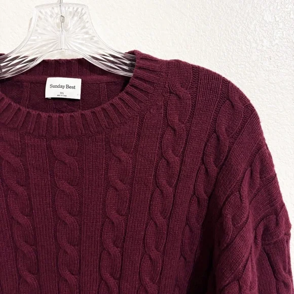 Aritzia Sunday Best Peggy Cropped Wool Blend Cable Knit Sweater in Marooned Red - Picture 3 of 7